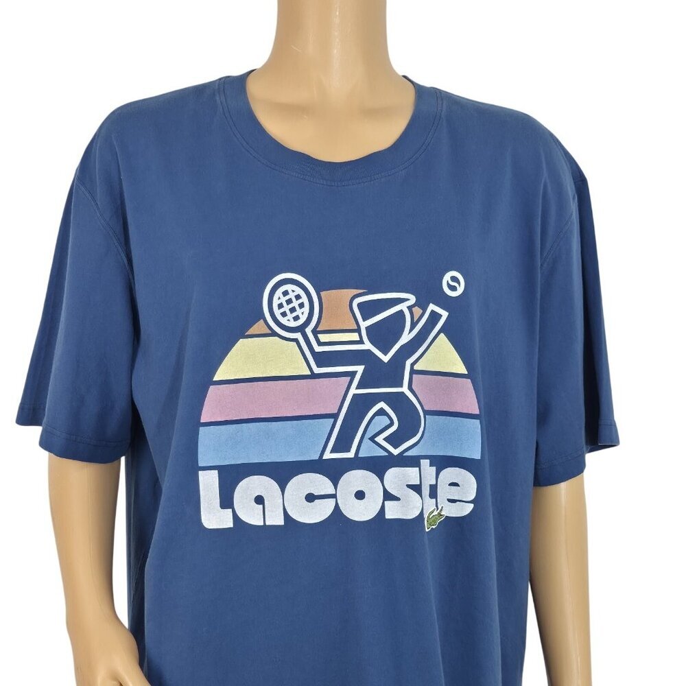 Lacoste Men's Crew Neck  Cotton T-shirt Size 2XLB Print Retro Tennis Blue (07)